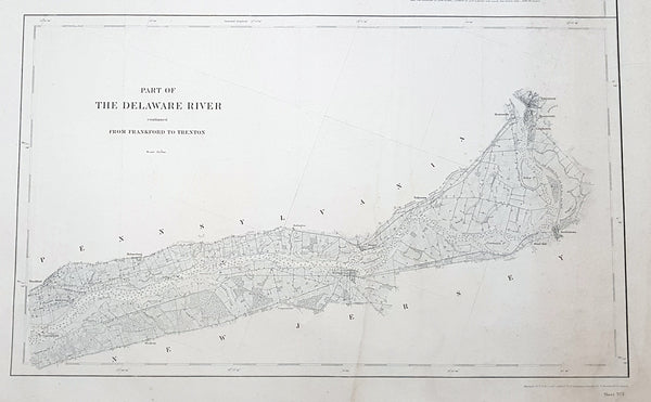 1878-88 US Coast Survey 3 x Sheet Very Large Antique Map of The Delaware River