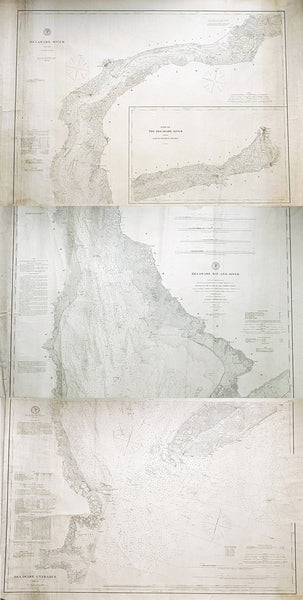 1878-88 US Coast Survey 3 x Sheet Very Large Antique Map of The Delaware River