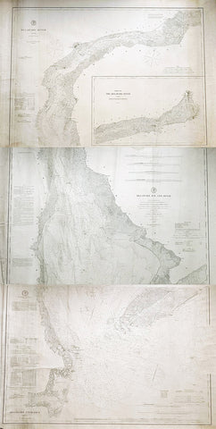 1878-88 US Coast Survey 3 x Sheet Very Large Antique Map of The Delaware River
