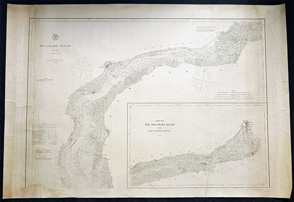 1878-88 US Coast Survey 3 x Sheet Very Large Antique Map of The Delaware River