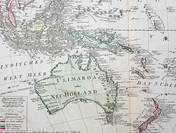 1795 (1806) Canzler Large Antique Map Australia, Ulimaroa, New Zealand SE Asia