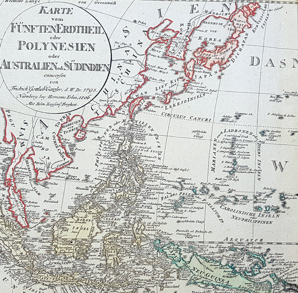 1795 (1806) Canzler Large Antique Map Australia, Ulimaroa, New Zealand SE Asia