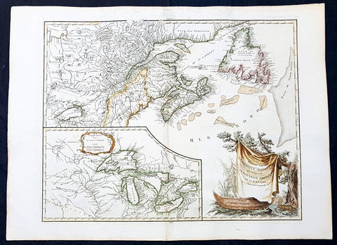 1768 De Vaugondy Large Antique Map Great Lakes of North America & Eastern Canada