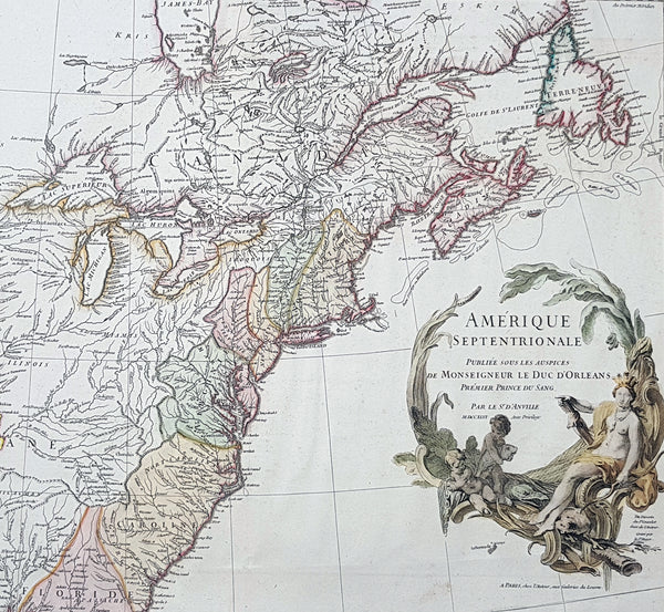 1746 J B D Anville Large Antique Map of North America