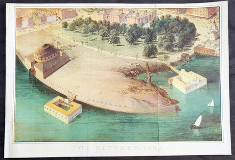 1869 DT Valentine Large Antique Print, View of The Battery, Park, New York City