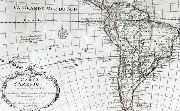 1722 Guillaume Delisle Large Antique Map of America, True Rare 1st Edition