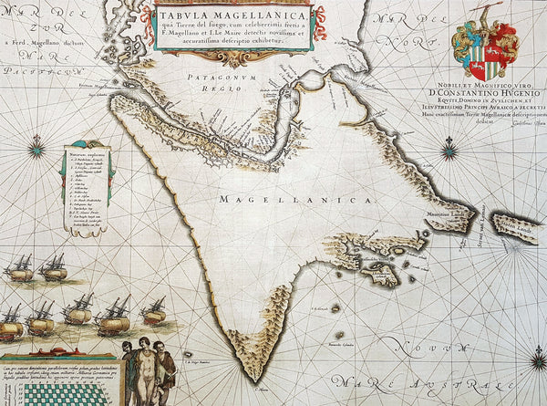 1642 Joan Blaeu Large Antique Map of Tierra Del Fuego & the Magellan Straits, South America