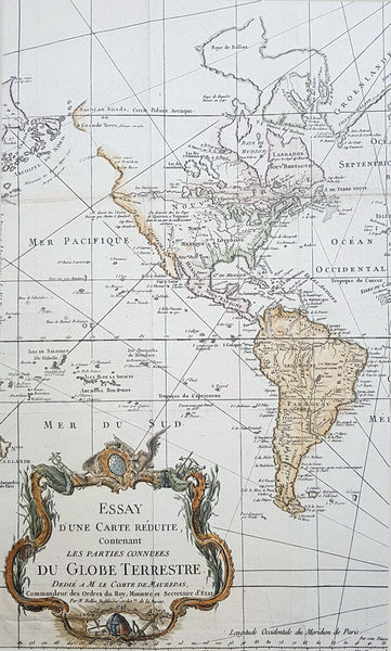 1748 (1770) Nicolas Bellin Large Antique World Map updated by Capt. Cook