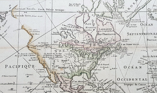 1748 (1770) Nicolas Bellin Large Antique World Map updated by Capt. Cook