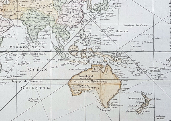 1748 (1770) Nicolas Bellin Large Antique World Map updated by Capt. Cook