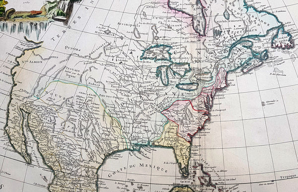 1750 Robert De Vaugondy Large Antique Map of Colonial North America, 1st Edition