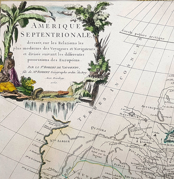 1750 Robert De Vaugondy Large Antique Map of Colonial North America, 1st Edition