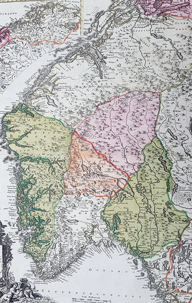 1720 J B Homann Large Original Antique Map of Norway - Regni Norvegiae