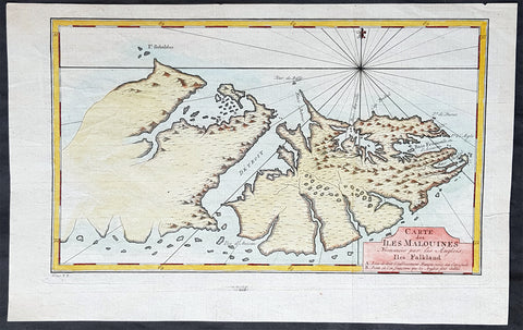 1760 Nicolas Bellin Antique Map of The Falkland Islands, South America