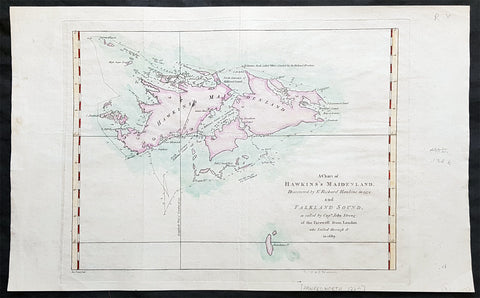 1773 Commodore John Byron 1st Ed Antique Map of The Falkland Islands Sth America
