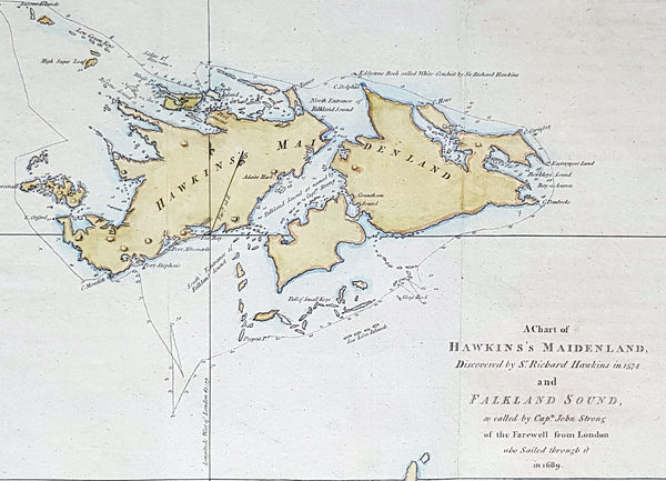 1773 Commodore John Byron 1st Ed Antique Map of The Falkland Islands Sth America