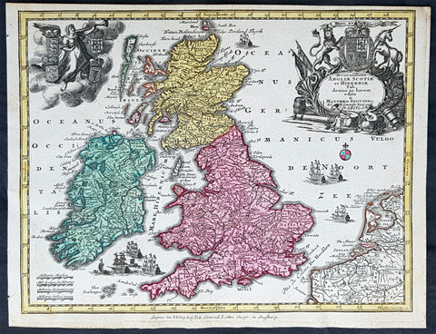 1744 Georg Mattaus Seutter Antique Map of Great Britain & Ireland - Scotland et.