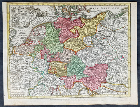 1744 Georg Mattaus Seutter Antique Map of Germany, Central & NW Europe