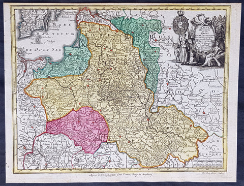 1744 Georg Mattaus Seutter Antique Map of Poland, Lithuania & Baltic Countries