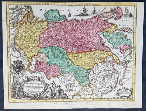 1744 Georg Mattaus Seutter Antique Map of The Russian Empire, China, Japan