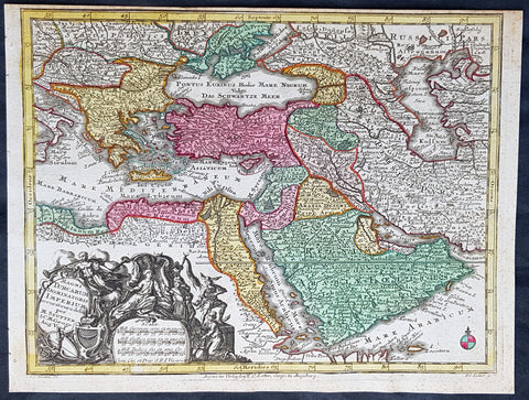1744 Georg Mattaus Seutter Antique Map of Ottoman Empire Hungary to Saudi Arabia