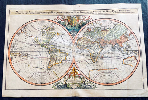 1691 Alexis Hubert Jaillot Large Antique Twin Hemisphere World Map, California Island