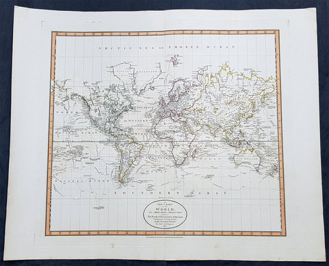 1801 John Cary Large Antique World Map of Mercators Projection - New Holland