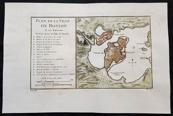 1756 J N Bellin Antique Map of The City of Boston & Charlestown