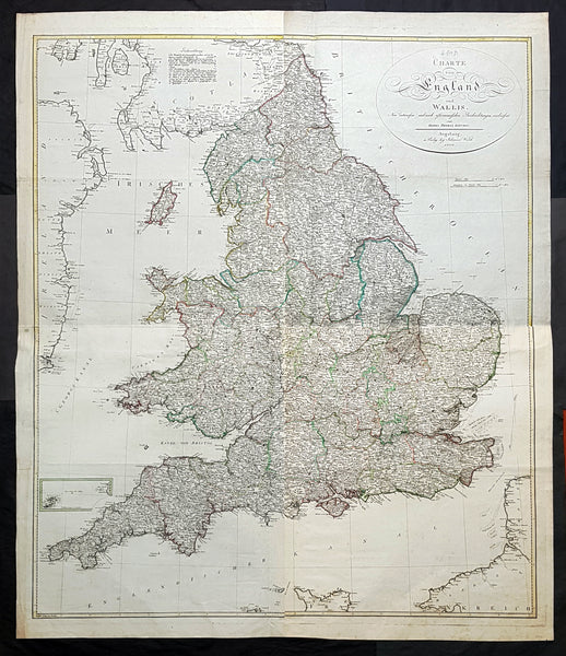 1803 Thomas Kitchen & Johannes Walch Large Antique Wall Map of England & Wales