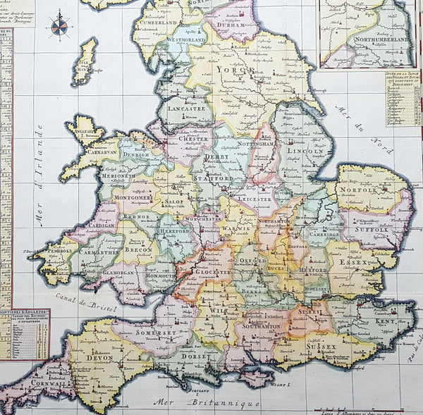 1719 Henri Chatelain Large Antique Map of England & Wales