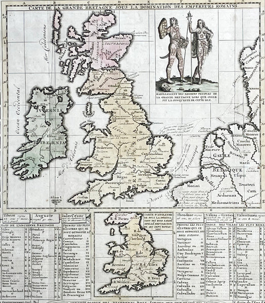1719 Chatelain Antique Map Great Britain & Ireland Royalty Egbert to Queen Anne