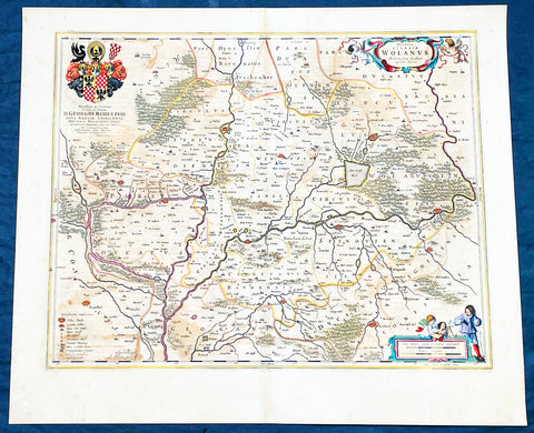 1662 Joan Blaeu Antique Map of Wołow County, Lower Silesia Voivodeship SW Poland