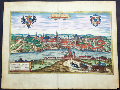 1574 Braun & Hogenberg Antique Map View of Gorlitz-Zgorzelec, Germany & Poland