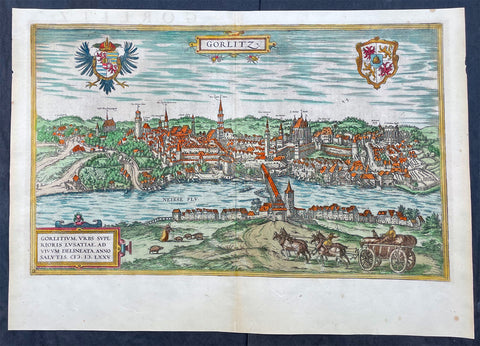 1574 Braun & Hogenberg Antique Map View of Gorlitz-Zgorzelec, Germany & Poland