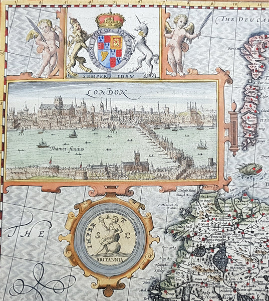 1611 John Speed 1st Edition Map of Great Britain & Ireland - London & Edinbugh