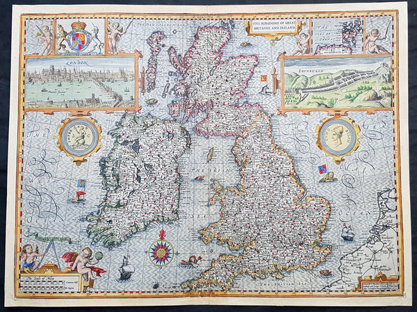 1611 John Speed 1st Edition Map of Great Britain & Ireland - London & Edinbugh
