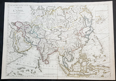 1830 Jean Baptiste Clouet & Pierre Jean Large Antique Map of Asia..Wall Map