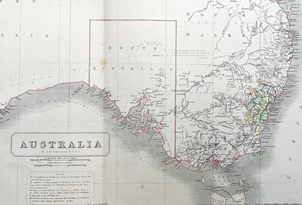 1856 A K Johnston Large Antique Map of Australia, early Separation of Victoria