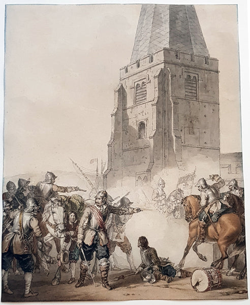 1810 John Augustus Atkinson Original Water Colour Art of an English War Skirmish