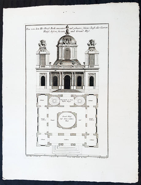 1740 Wolff & Corvinus Antique Architectural Print Charlottenburg Palace, Gardens