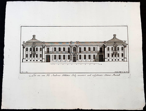 1740 Wolff & Corvinus Antique Arch Print of Charlottenburg Palace Stables Berlin