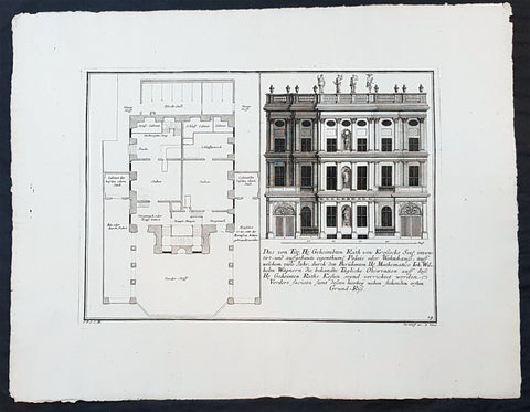 1740 Wolff & Corvinus Antique Architectural Print Buildings, Gardens Berlin - No. 14