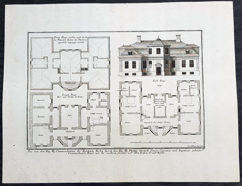 1740 Wolff & Corvinus Antique Arch Plan Officers Quarters, Royal Arsenal, Berlin