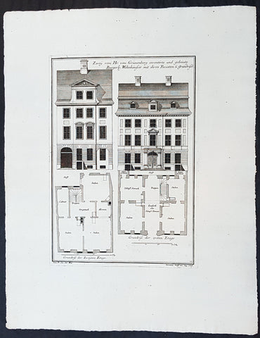 1740 Wolff & Corvinus Antique Arch Print Plans of Residential Houses in Berlin