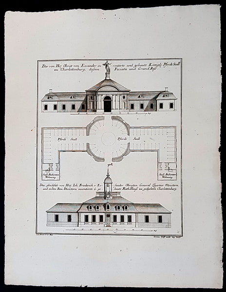 1740 Wolff & Corvinus Antique Arch Print of Charlottenburg Palace Stables Berlin