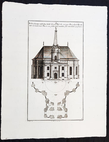 1740 Wolff & Corvinus Antique Arch. Print of the Parochialkirche in Mitte Berlin