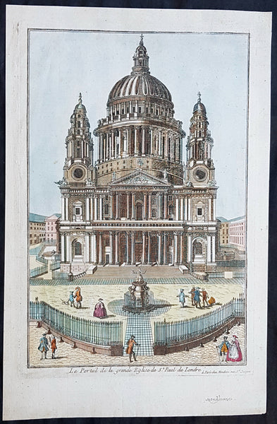 1770 Louis-Joseph Mondhare Antique Print View of St Pauls Cathedral, London UK