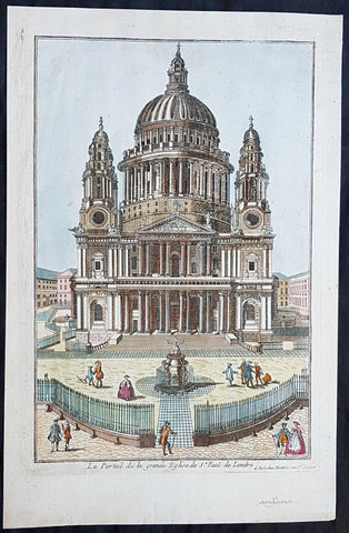 1770 Louis-Joseph Mondhare Antique Print View of St Pauls Cathedral, London UK