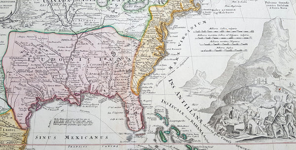 1712 J B Homann Large Antique 1st Edition Map of North & Central America