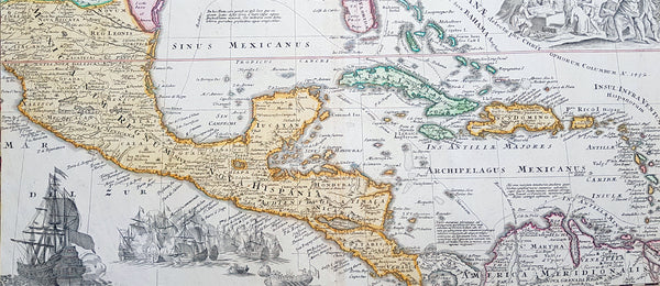 1712 J B Homann Large Antique 1st Edition Map of North & Central America